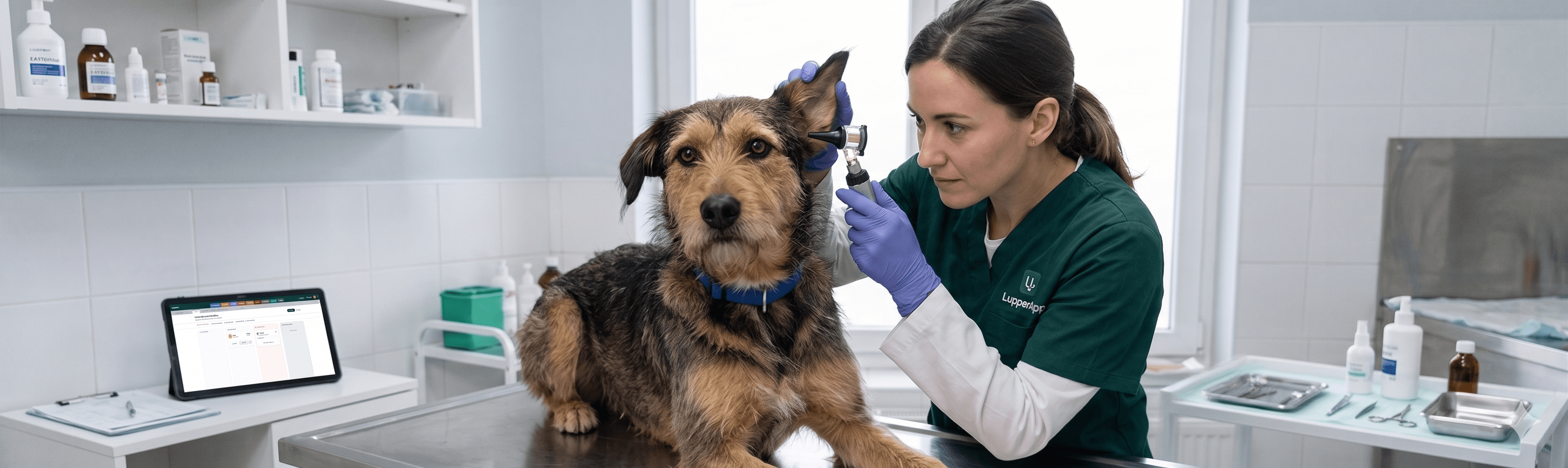 Interfaz de LupperApp mostrando historia clínica y triaje veterinario