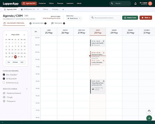 Mockup de la agenda médica y control de citas veterinarias en LupperApp